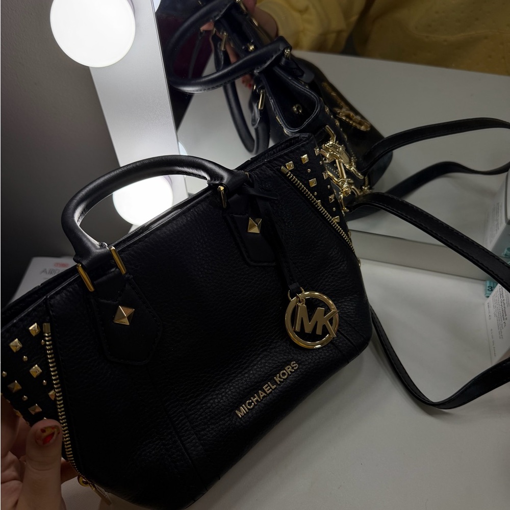 Michael Kors Black Satchel with Gold Accents